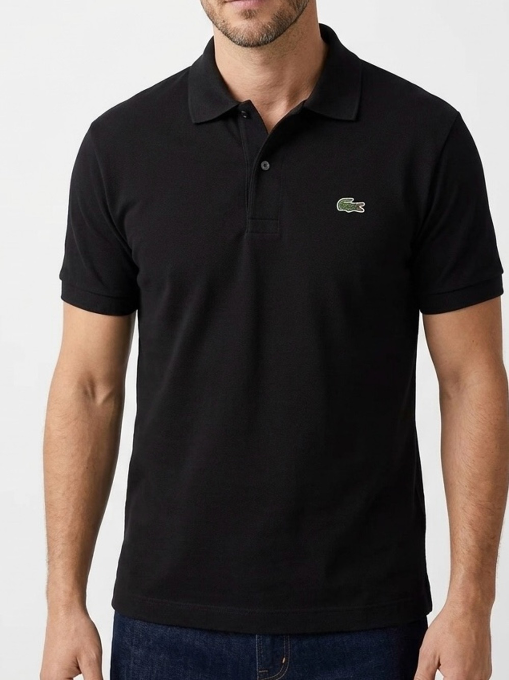 Vintage Chemise Lacoste Grand Patron Black Polo Shirt Sporty Prep Old Money L